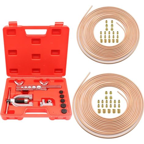 Kit Tuyau Frein Voiture, 7,62m de Ø4,75mm + Ø6,35 mm en Acier Cuivré avec 32 Raccords de Durite de Frein + 10 Connecteurs, Pour Les SystèMes De Freinage Hydrauliques De Voiture (1/5)