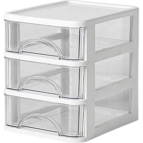 Boîte de rangement de cuisine en plastique à trois niveaux, empilable, avec tiroirs et plateau pour ranger le café, le thé, les sachets de sucre et la crème. Blanc transparent. (1/5)