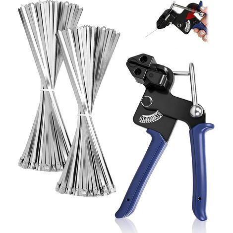 Set mit 200 Edelstahl-Kabelbindern (4,6 x 300 mm) und Kabelschneidern, geeignet für Kabelbündel sowie für industrielle und landwirtschaftliche Anwendungen. (1/5)