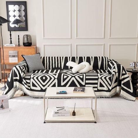 180x230cm Plaid Canape Grande Taille Boheme Noir Jeté de Canapé 1 2 3 4 Places Universelle Décorative Housse de Canapé, idéal comme Protege Canape ou Couvre (1/5)