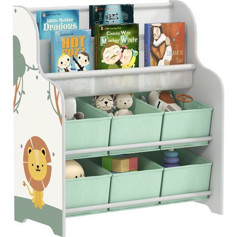 Aufbewahrungsschrank für Kinderspielzeug, Stoffkommode mit 6 Schubladen und 2 Einlegeböden, grüne Aufbewahrungseinheit 63x30x71 cm