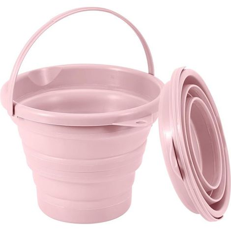 Ecleanfy - Seau Pliable 3L Bleu/Rose - Nettoyage/Plage/Pêche/Camping - Compact et Portable - Peu Encombrant pour Extérieur et Voyage (1/5)