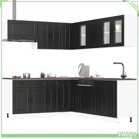 Ensemble d'armoires de cuisine 11 pcs - Porto - Noir - Bois d'ingénierie - Pieds réglables (1/5)