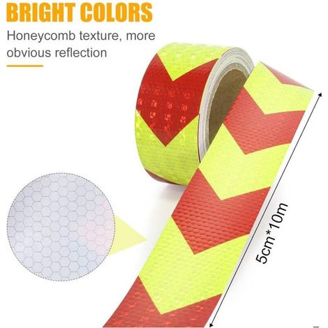 Ruban signalisation réfléchissant rouge/jaune 5cm x 10m, haute visibilité étanche pour chantiers humides, surface ultraréfléchissant (1/4)