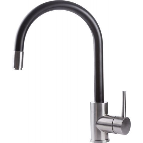 Rubinetto Cucina Miscelatore Monocomando Lavello Canna Tonda Girevole in Acciaio Inox Nero (1/2)
