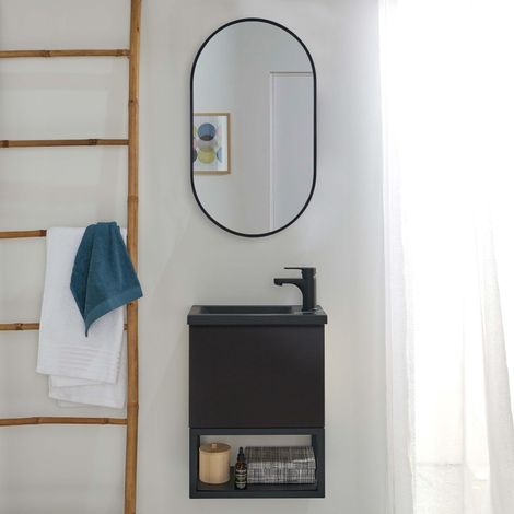 NOVA Waschbeckenset aus Metall und Holz mit ovalem Spiegel (1/5)