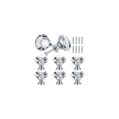 Poignées de porte Sollbry en cristal (lot de 8), poignées diamant, poignées de meubles diamant, boutons de placard, poignées de tiroir, poignées de cuisine - 30 mm (1/5)
