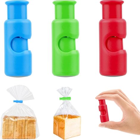 Pack of 3 Reusable Plastic Food Bag Clips with Airtight Closure for Food Bags, Ideal Preservation of Snacks, Chips, Bread (1/5)