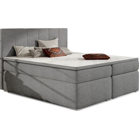 Lit continental tissu gris clair avec matelas et surmatelas Louna-140x200 (1/5)