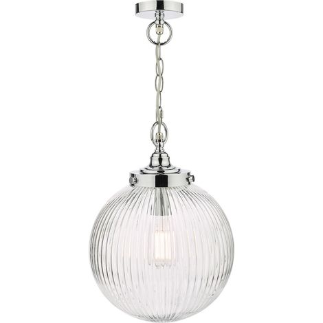 Dar Tamara Plafonnier Suspension Salle de Bain Chrome Poli Verre Nervuré IP44 (1/5)