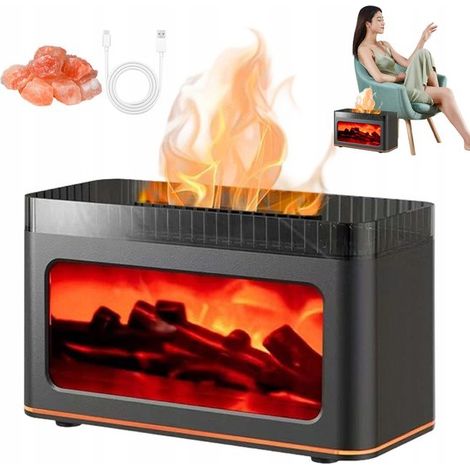 Humidificador，Difusor de fragancias，Negro，200 ml，Nebulización ultrasónica y LED de 7 colores，Alimentación USB，Incluye 50 g de piedra de sal (1/5)