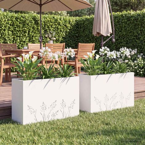 vidaXL Macetero de Jardín 2 uds. Blanco 80 x 20 x 49 cm (1/5)