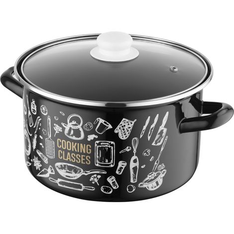 Olla recta de cocina negra esmaltada de 22 cm y 5,3 L.