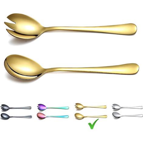 Ensemble de service à salade en acier inoxydable doré – Cuillère et fourchette (1/5)