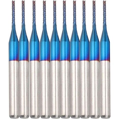 Fraise CNC Nano Blue Coat, lot de 10, fraise conique en carbure, 3,175 mm, fraise à bout rond en carbure bleu pour le fraisage et la gravure sur machines CNC pour circuits imprimés (1,0 mm) (1/4)