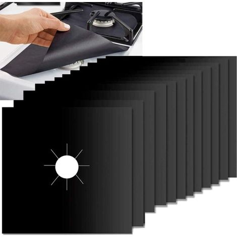 12 Pièces Plaque de Cuisson à Gaz Universel Protection d'écran Anti-adhésif en téflon Tapis de cuisinière à gaz réutilisables Nettoyage Rapide 10.6" x 10.6" ProtectorsAccessoires gros électroménager (1/5)
