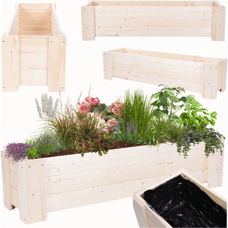 MODO24 Jardinière en bois de pin, bac à fleurs/potager pour fleurs, herbes et légumes, jardin/terrasse,30x100x33 cm, naturel (brut) (1/5)