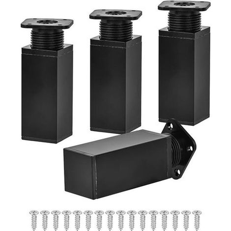 Gambe per mobili quadrate in lega di alluminio, 4 pezzi, con altezza regolabile di 10 cm (nere) (1/5)