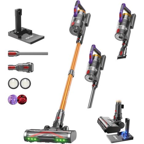 Aspirateur Balai sans Fil, pour Sols Durs, Tapis, Animaux et Voiture, 550W/50KPa/70Mins Aspirateur sans Fil Puissant, avec Base de Chargement et de Rangement, Parfumé, Brosse Anti-Enmêlement (1/5)