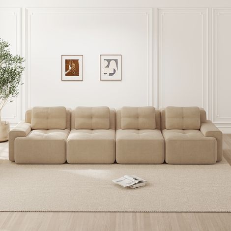Modulares 4-Sitzer-Sofa Sitztiefe 74 cm Beige Cord mit Tiefsitz, rutschfester Basis und montagefreiem Design (1/5)