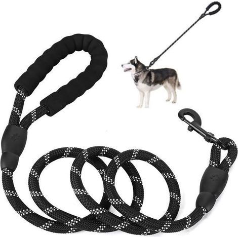 (Schwarze) Hundeleine, 2 m Seil – Gepolsterter Griff – Reflektierend – Schwarz (1/4)