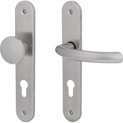 Südmetall Türgriff-Garnitur Langschild Jillian PZ Edelstahl satiniert Drücker rechts silber 235 x 40 mm