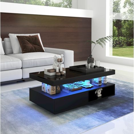 Tavolino da salotto 95x50x42,5 cm in pannelli di legno nero con vano contenitore FloraGrace (1/5)