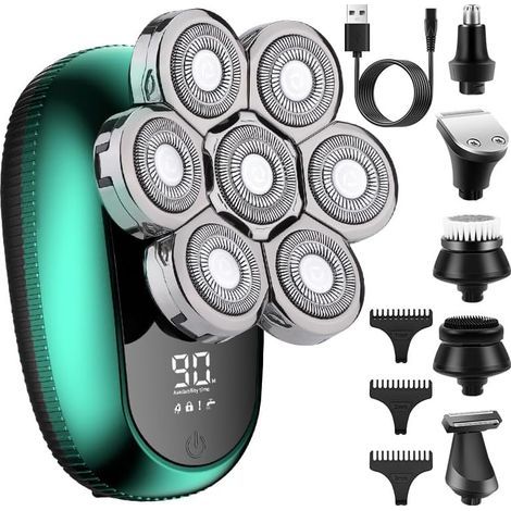 Rasoirs à tête flottante 9D pour hommes chauves, étanches IPX7, rasage à sec et humide, écran LED intelligent, kit de voyage avec verrouillage (1 ensemble bleu) (1/4)