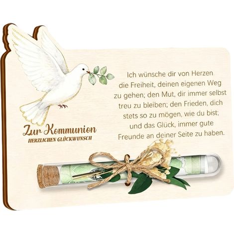 Caja De Madera Para Regalo De Comunión - Tubo De Vidrio Con Flores Secas - Tarjeta Personalizable - 1 Unidad (1/5)
