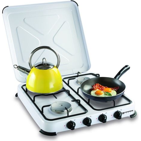 Kemper – Réchaud à gaz 4 feux 4650W – Brûleurs inox – Couvercle amovible – Pour camping et extérieur (1/10)