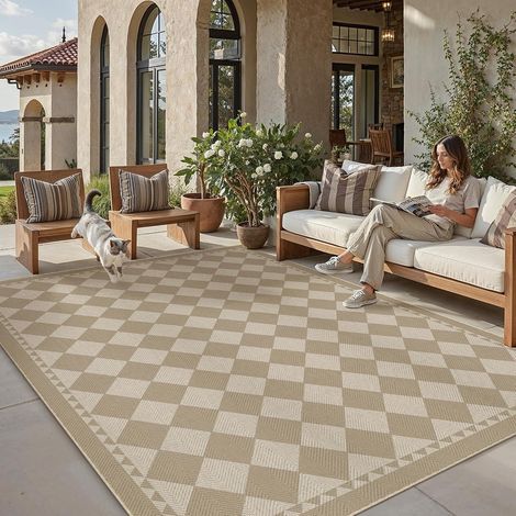 Tapis Exterieur Resistant Pluie 300x400cm Terrasse Grand Beige Café Carpet (1/5)