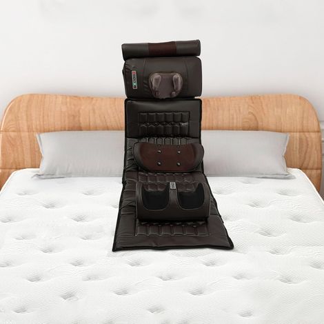 Multifunktionale Massagematte mit Heizung, 9 Massagemodi und 9 Intensitätsstufen, Ganzkörper-Massageauflage für Rücken/Nacken/Beine/Füße, inkl. Lendenairbag & Fußmassager, Timer & Fernbedienung