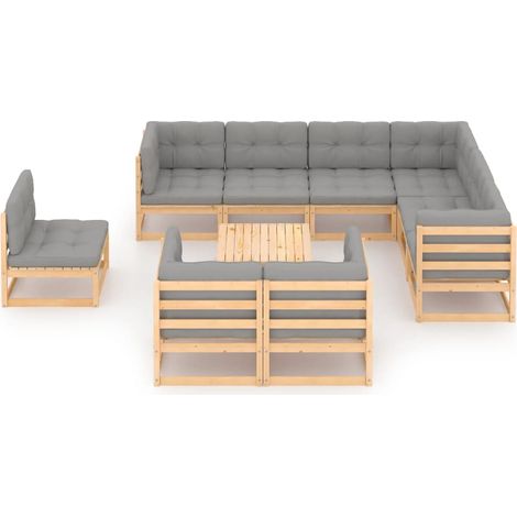 Maison Exclusive - Set Salotto Giardino 10pz Cuscini Antracite Legno Massello Pino (1/5)