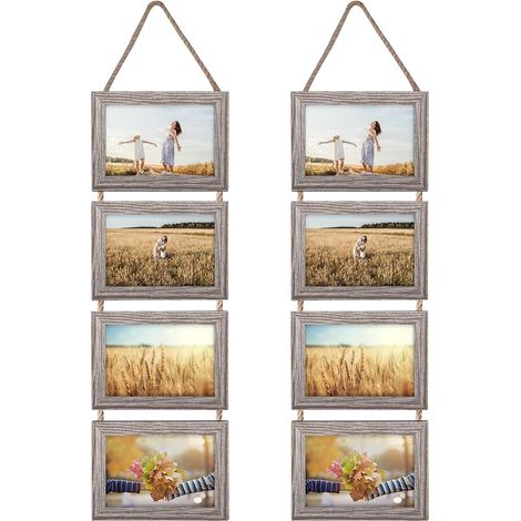Cadre Pêle-Mêle 10x15cm Gris pour 8 Photos, Cadres Corde Suspendu (1/5)