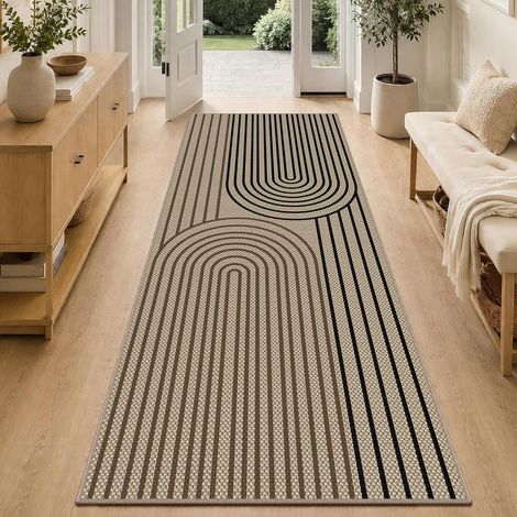Tapis de Couloir, 80 x 200 cm, Aspect Jute, Lavable, antidérapant, Bicolore, pour Cuisine, Salon, Chambre à Coucher, Couloir, entrée, Balcon (1/5)