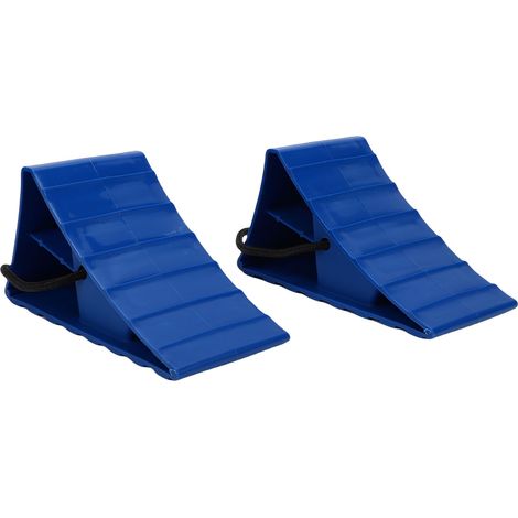 2 cales roues bleues antidérapantes – Polypropylène robuste avec corde voiture camion camping-car remorque, sécurité (1/5)