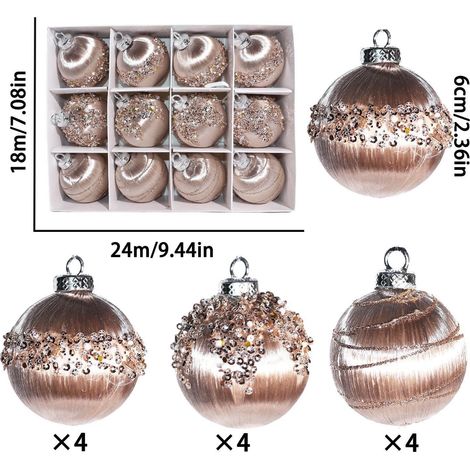 Boule De Décoration De Noël - 12 Pièces Boules Résistantes À La Casse En Velours Et Cristal - Diamètre 6 cm - Pour Arbre De Noël, Couronne Et Décoration Intérieure (1/5)