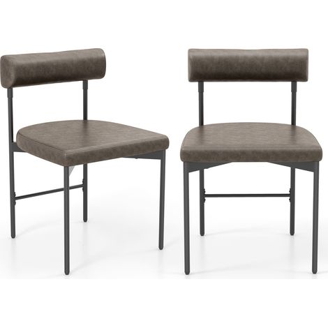 COSTWAY Dining Chair Set of 2 Faux Leather Upholstered Kitchen Side Chair-Grey (1/5)