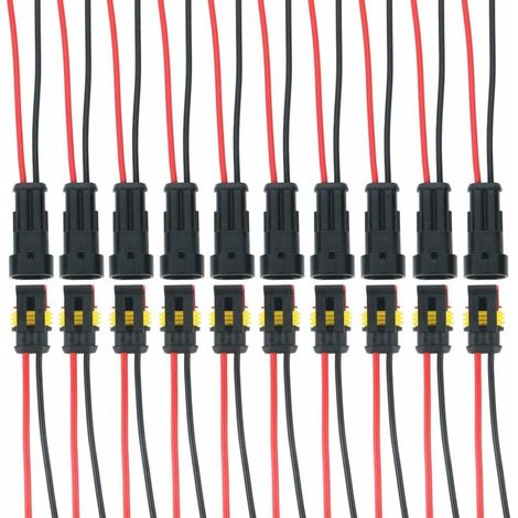 10 Kits 2 Broches Voiture Étanche Connecteur Électrique avec Fil, Voiture Fiche Etanche, étanche à la poussière, isolé et scellé