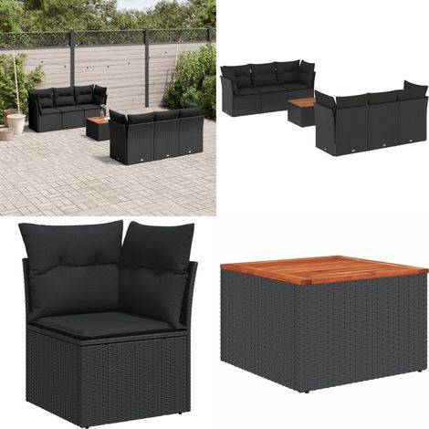 7-tlg. Garten-Sofagarnitur mit Kissen Schwarz Poly Rattan - Gartenmöbel Set - Outdoor Möbel - Rattan Sofa - Lounge Set - Esstisch - Home & Living (1/5)