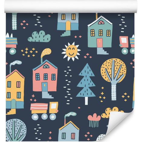 Papel pintado de estilo escandinavo con motivos urbanos para salón y dormitorio, 50x1000 cm. (1/5)