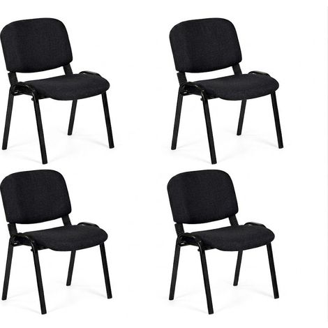 Set 4 Sedie Attesa Imbottita Ufficio Studio Riunione Ospiti Tessuto 55x42x77 cm nero