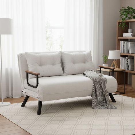 Sofá cama 2 plazas Calvin, con cajón, reclinable, reposabrazos, 133x78 cm blanco (1/5)