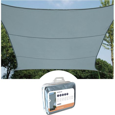 Perel Voile d'ombrage, toile ombrage, toile extérieure terrasse, imperméable, protection contre UV, 4 anneaux en O en acier inoxydable, 5 x 5 m, 160 g/m², polyester, carré, gris bleu