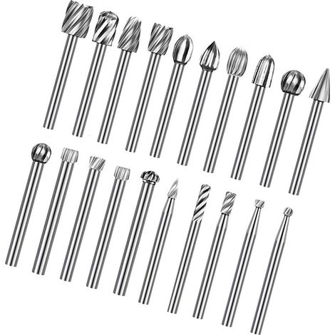 20-teiliges Set aus rotierenden Feilen, Fräsern und Schleifaufsätzen aus Hochgeschwindigkeitsstahl zum Anfasen und Gravieren (1/5)