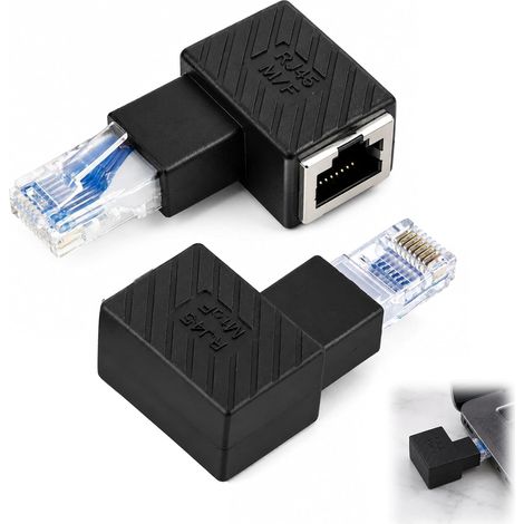 2 Adaptateurs Ethernet 90 Degrés - Lot de 2 - PVC Blindé - Connecteur RJ45 Mâle vers Femelle - Pour Routeur PC Switch - Angle Droit et Gauche (1/5)