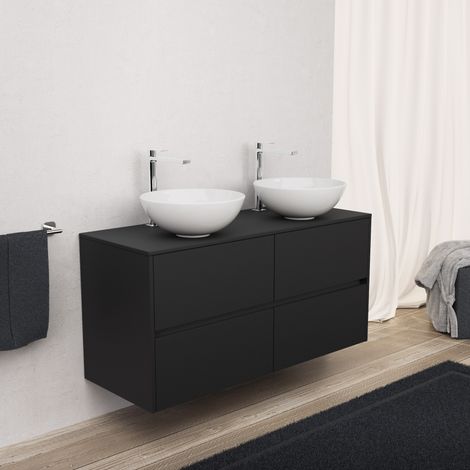 Inda - Badezimmerschrank 4 Schubladen L.120 mit Doppelwaschbecken / Mattschwarz - diamante (1/5)