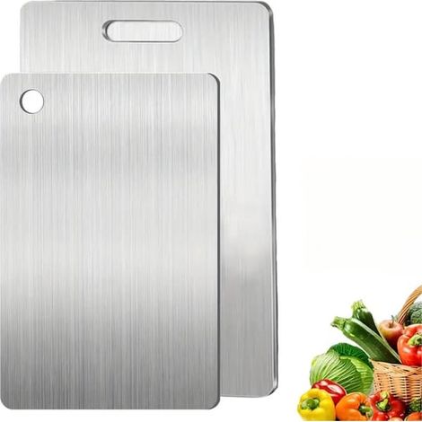 Ensemble de 2 planches à découper - Compatibles lave-vaisselle - Antibactériennes - En acier inoxydable - 34 x 23 cm et 24 x 15 cm (1/3)