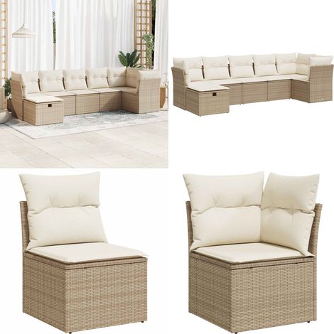vidaXL Salon de jardin avec coussins 7 pcs beige résine tressée (1/5)