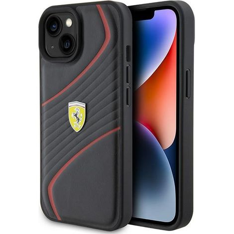 Custodia per iPhone 15 con logo Ferrari Twist in metallo, colore nero. (1/5)